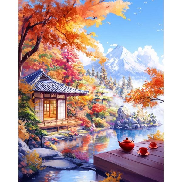 Diamond Painting - Fall Tea House by the Lake Online - Image 2