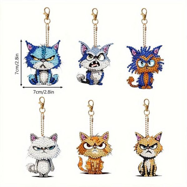 5D Diamond Painting Keychain Bad Cats 6 Pieces Fashion - Image 4