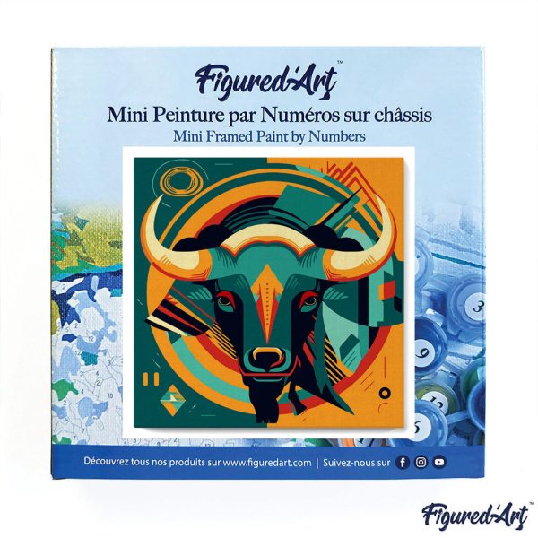 Mini Paint by numbers 8 x8  framed - Bull Art-Deco Inspired Abstract Online now - Image 3