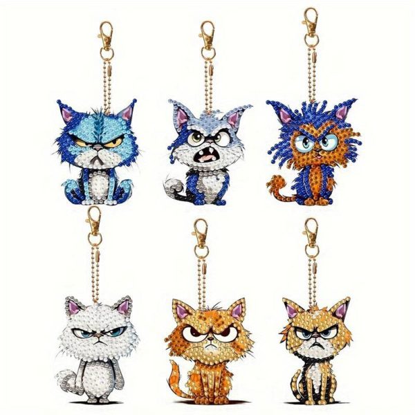5D Diamond Painting Keychain Bad Cats 6 Pieces Fashion