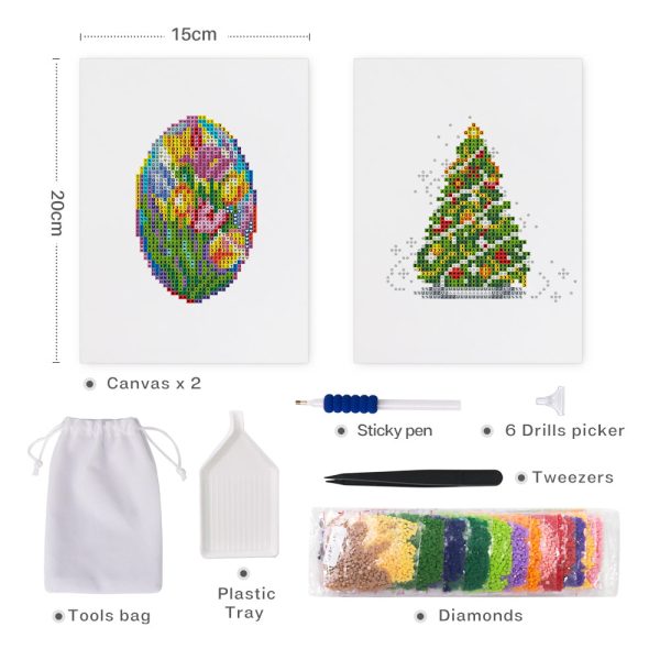 Mini Diamond Painting 6 x8  (2 pieces) - Easter Eggs and Christmas Trees For Sale - Image 2