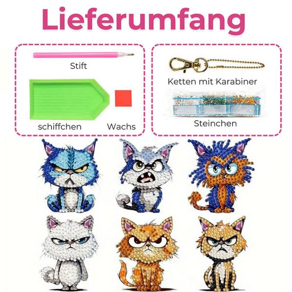 5D Diamond Painting Keychain Bad Cats 6 Pieces Fashion - Image 5