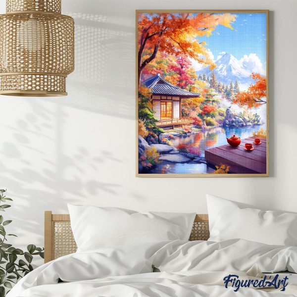 Diamond Painting - Fall Tea House by the Lake Online - Image 3