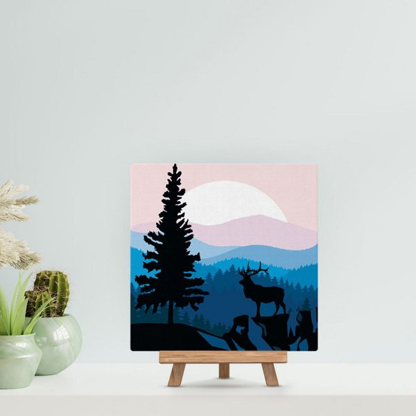Mini Paint by numbers 8 x8  framed - A Moose on the Cliff For Sale - Image 2