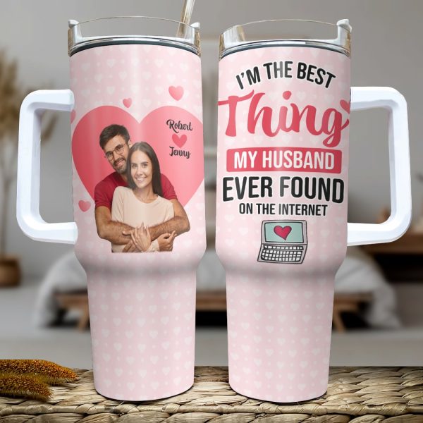 Custom Photo Gift For Couple Tumbler With Handle I m The Best Thing 260124 on Sale